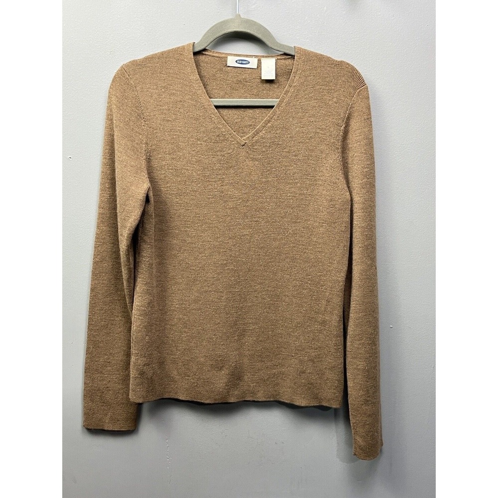 Old Navy Sweater Womens L Brown V-Neck Wool Blend Long Sleeve Solid Knit Top